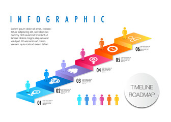 Infographic template for project and planning 6 ladders level Modern to complete a project in a certain timeline, roadmap, stages, step © papa papong