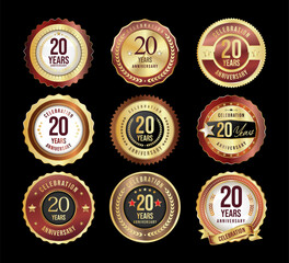 Collection of golden anniversary badge and labels vector illustration  