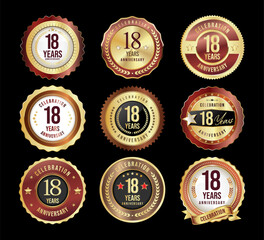 Fototapeta na wymiar Collection of golden anniversary badge and labels vector illustration 
