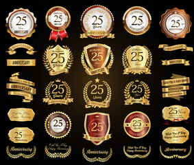 Collection of golden anniversary badge and labels vector illustration  
