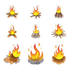 Vector illustration of bonefire set isolated on white background