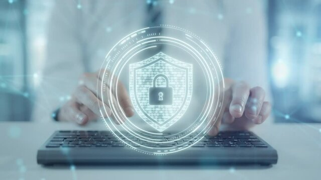 Network security system. Personal data information on computer. Storage cyber protect technology. Concept of finance data privacy and vpn service protection. Blockchain and crypto wallet background