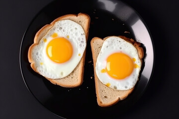 Fried toast and eggs in a seasoned pan created with Generative AI technology.