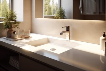 Fototapeta na wymiar design counter faucet house interior bathroom luxury sunny sink modern sunlight. Generative AI.