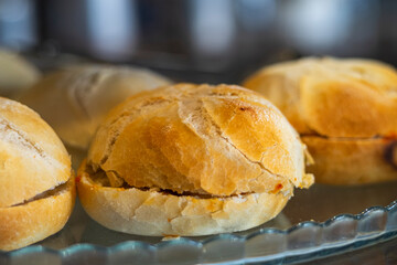 Snacks and appetizers. Spanish tapas at the bar counter. Round bread sandwich with pork.