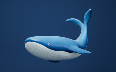 Whale with cartoon style, 3d rendering.