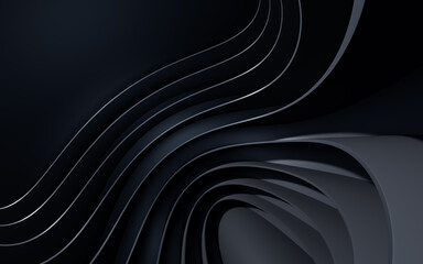 Dark curve geometry structure, 3d rendering.