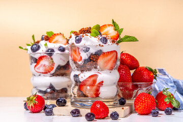 Strawberry trifle, layered parfait dessert