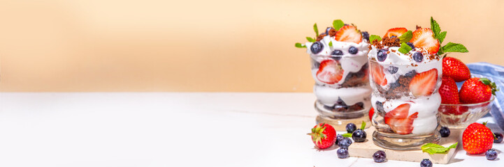 Strawberry trifle, layered parfait dessert