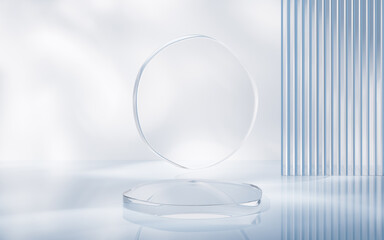 Transparent glass stage background, 3d rendering.