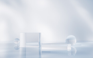 Fototapeta Transparent glass stage background, 3d rendering. obraz