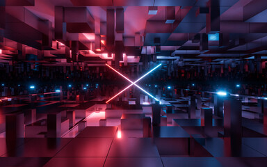 Digital cubes with cyberspace background, 3d rendering.