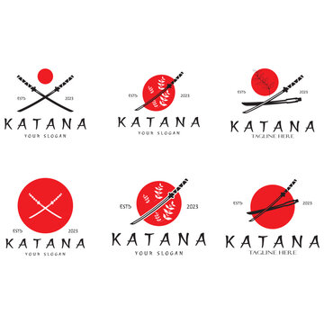 simple katana samurai sword logo design template vector,