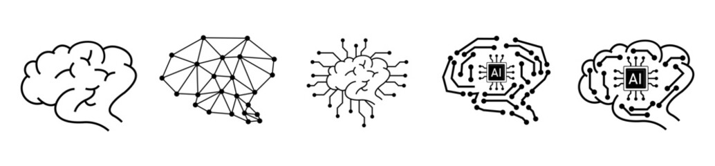 artificial intelligence logo icon with brain and chip and circuit board