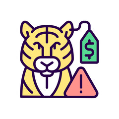 Wildlife smuggling RGB color icon. Rare animals trafficking. Environmental crime. Isolated vector illustration. Simple filled line drawing. Editable stroke. Pixel perfect. Arial font used
