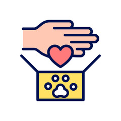 Animal donations pixel perfect RGB color icon. Raising money for shelter. Protecting pets from cruelty. Isolated vector illustration. Simple filled line drawing. Editable stroke. Arial font used