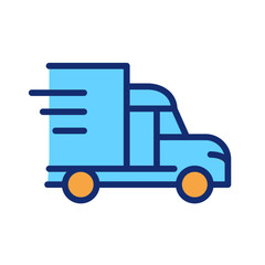 Truck pixel perfect RGB color icon. Cargo delivery. Transportation and logistics. Express shipment. Isolated vector illustration. Simple filled line drawing. Editable stroke. Arial font used