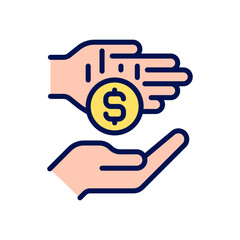 Micro-donation pixel perfect RGB color icon. Microphilanthropy. Gifting small donations, gifts. Isolated vector illustration. Simple filled line drawing. Editable stroke. Arial font used