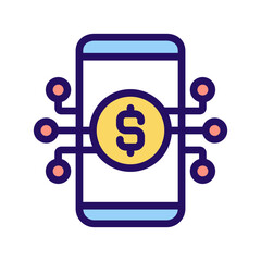 Digital banking pixel perfect RGB color icon. Managing money online. Mobile banking app. Virtual card. Isolated vector illustration. Simple filled line drawing. Editable stroke. Arial font used