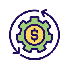 Money management pixel perfect RGB color icon. Achieve financial success. Cash transformation. Budgeting. Isolated vector illustration. Simple filled line drawing. Editable stroke. Arial font used