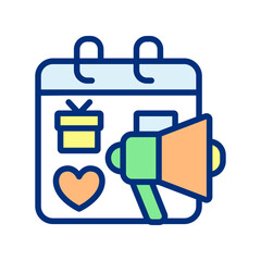 Seasonal marketing pixel perfect RGB color icon. Promoting sales on special holidays. Seasonality trend. Isolated vector illustration. Simple filled line drawing. Editable stroke. Arial font used