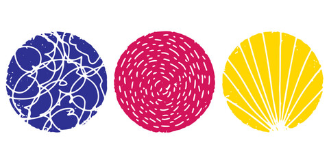 Set of colorful circles with texture and cutouts. Element for design	
