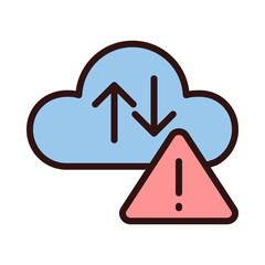 Cloud error pixel perfect RGB color icon. Internet storage capacity. Upload and download issue. Cyberspace. Isolated vector illustration. Simple filled line drawing. Editable stroke. Arial font used