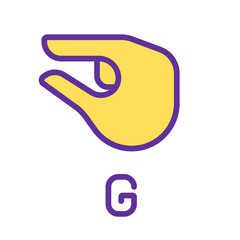 Sign for letter G in ASL pixel perfect RGB color icon. Nonverbal communication for people with deafness. Isolated vector illustration. Simple filled line drawing. Editable stroke. Arial font used