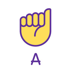Fototapeta premium Letter A in American sign language pixel perfect RGB color icon. Nonverbal communication system. Isolated vector illustration. Simple filled line drawing. Editable stroke. Arial font used