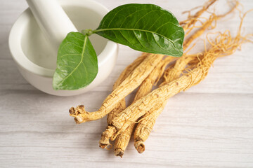 Ginseng, dried vegetable herb. Healthy food famous export food in Korea country.