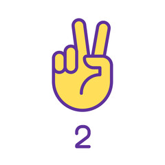 Signing digit two in ASL pixel perfect RGB color icon. Nonverbal communication. Gesture language. Isolated vector illustration. Simple filled line drawing. Editable stroke. Arial font used