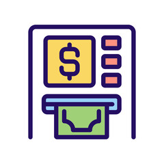 ATM pixel perfect RGB color icon. Automated teller machine. Withdrawing cash. Financial transactions. Isolated vector illustration. Simple filled line drawing. Editable stroke. Arial font used