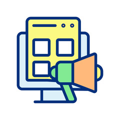 Digital marketing pixel perfect RGB color icon. Promoting products online. Digital communication. Isolated vector illustration. Simple filled line drawing. Editable stroke. Arial font used