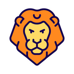 Lion head pixel perfect RGB color icon. Zodiac sign of western astrology. Horoscope personality traits. Isolated vector illustration. Simple filled line drawing. Editable stroke. Arial font used