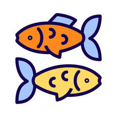 Fishes pixel perfect RGB color icon. Pisces zodiac animal. Sign of western astrology. Aquatic creatures. Isolated vector illustration. Simple filled line drawing. Editable stroke. Arial font used