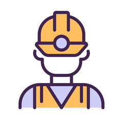 Miner pixel perfect RGB color icon. Manual labour. Coal mining industry employee. Uniform and protective equipment. Isolated vector illustration. Simple filled line drawing. Editable stroke