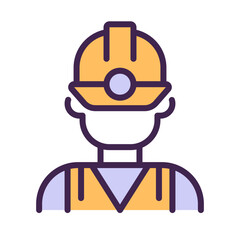 Miner pixel perfect RGB color icon. Manual labour. Coal mining industry employee. Uniform and protective equipment. Isolated vector illustration. Simple filled line drawing. Editable stroke