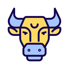 Bull head pixel perfect RGB color icon. Astrological sign. Taurus zodiac animal. Domesticated cattle. Isolated vector illustration. Simple filled line drawing. Editable stroke. Arial font used