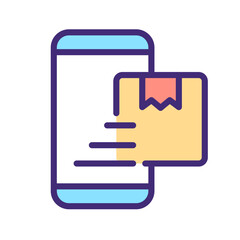 Online delivery service pixel perfect RGB color icon. Order food on internet. Smartphone application. Isolated vector illustration. Simple filled line drawing. Editable stroke. Arial font used