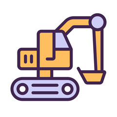 Fototapeta premium Excavator pixel perfect RGB color icon. Heavy equipment machine. Coal mining industry. Motor vehicle. Ore extraction. Isolated vector illustration. Simple filled line drawing. Editable stroke