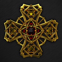 Jewelry cross on black background. 3d illustration