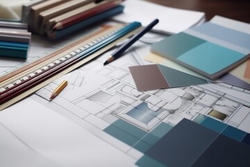 palette project sample design interior swatch architecture designer choice selection color. Generative AI.