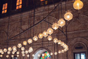 Chandeliers inside the Muhammad Ali Mosque in Cairo, Egypt