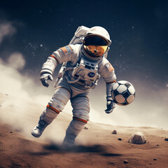 Fototapeta na wymiar Astronaut playing soccer. Generative AI.