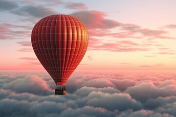 Fototapeta premium Lonely hot air balloon floating on the sky above the clouds. Generative ai