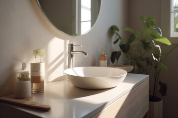 luxury faucet house counter bathroom sink contemporary modern sunlight interior design. Generative AI.