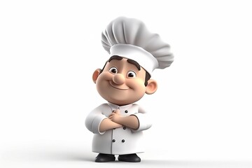 3d render, cartoon character smile chef , white background Generative AI.
