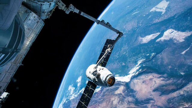 Planet earth and space module of international space station seen from outer space. Public Domain images from Nasa