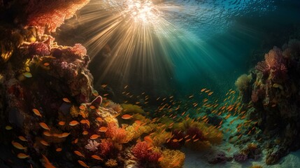 underwater scene with coral reef, gernerative ai