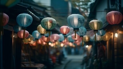 lanterns at night, gernerative ai
